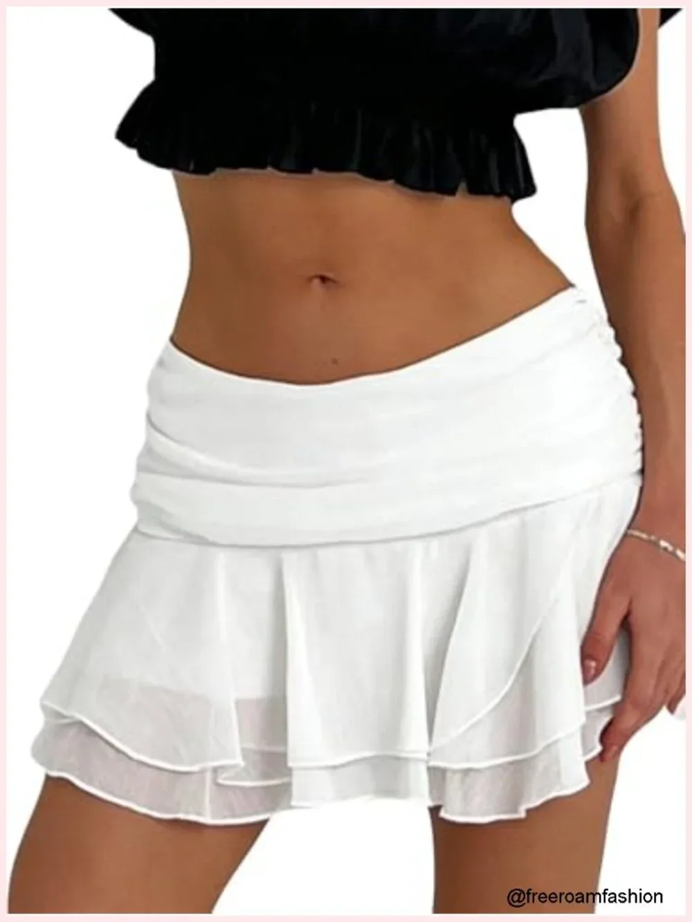 Ruffle Mesh Sheer Y2K Mini Skirt Low Rise A-Line with Lining